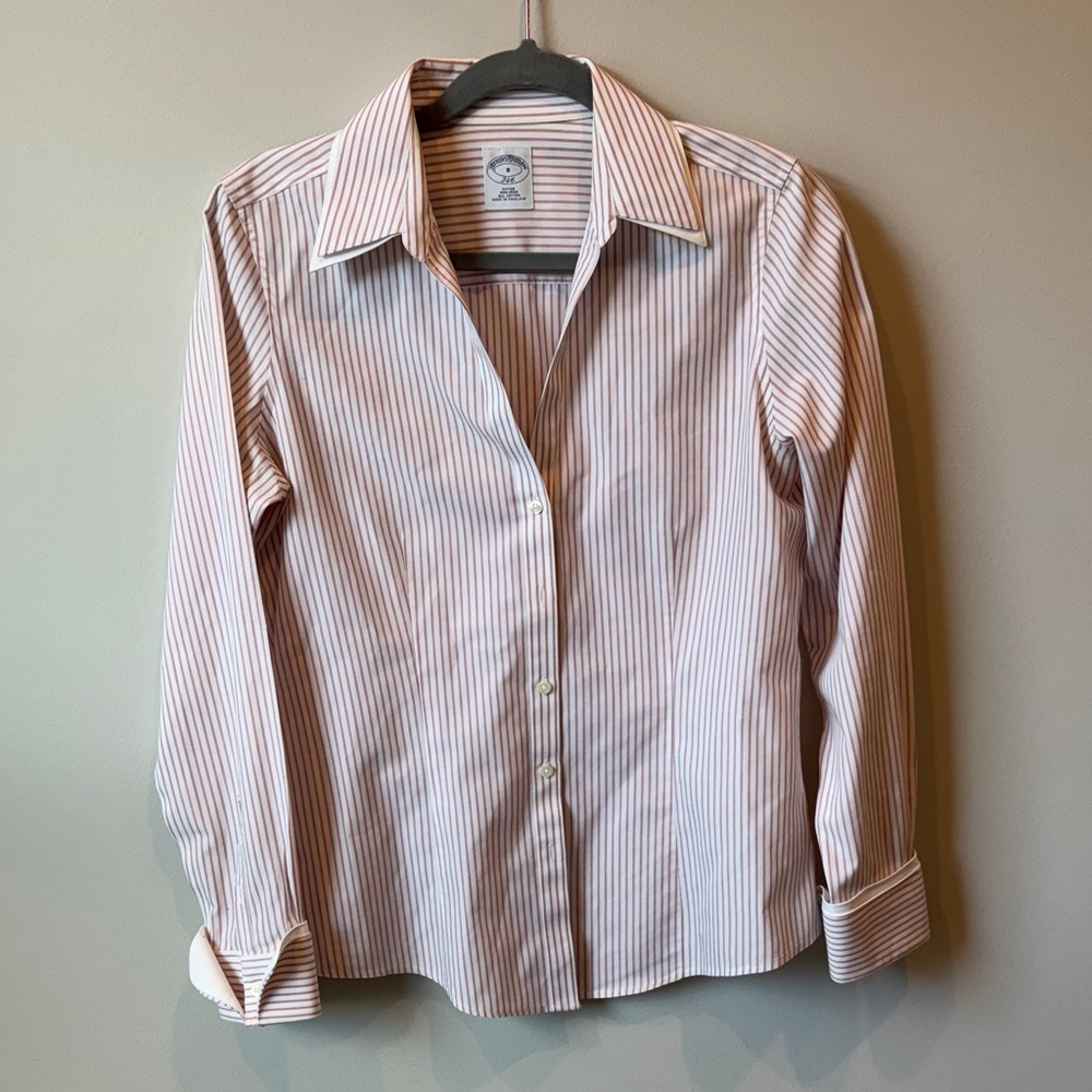 Brooks Brothers Red and White Fitted Striped Shirt